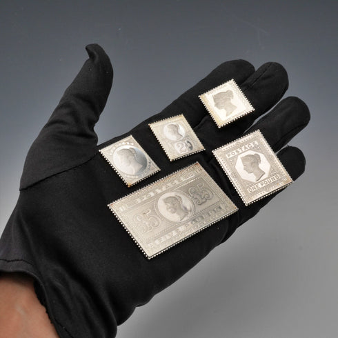英国ヴィンテージ 純銀製 ヴィクトリアン切手 レプリカインゴットセット 計92.5g