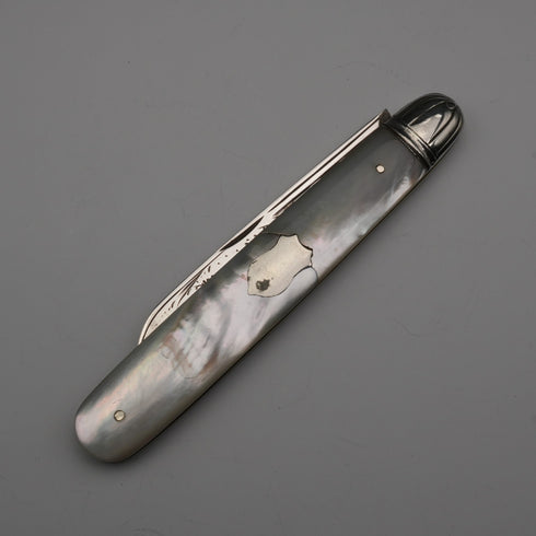 1905 British Antique Mother-of-Pearl Handle Sterling Silver Blade Penknife by Villiers & Jackson