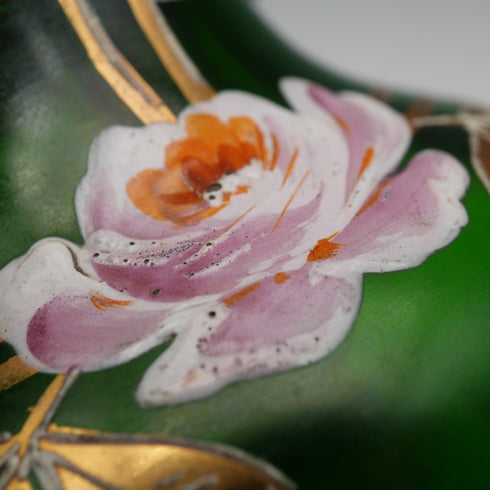 英国ヴィンテージ ヴィクトリアンスタイル エナメル装飾グリーンガラス 花瓶