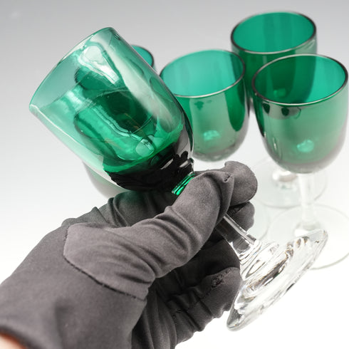 英國復古布里斯托爾綠色玻璃利口酒杯六件套
