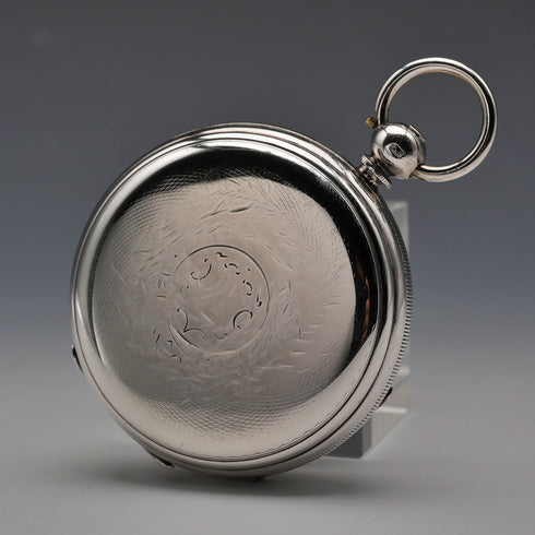 1880年 英国アンティーク 装飾ダイヤル 鍵巻き 銀側懐中時計 可動品 針無し(ジャンク)