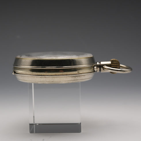 スイス アンティーク ゴリアテ懐中時計 直径66mm スケルトンバック 合金ケース 動作良好