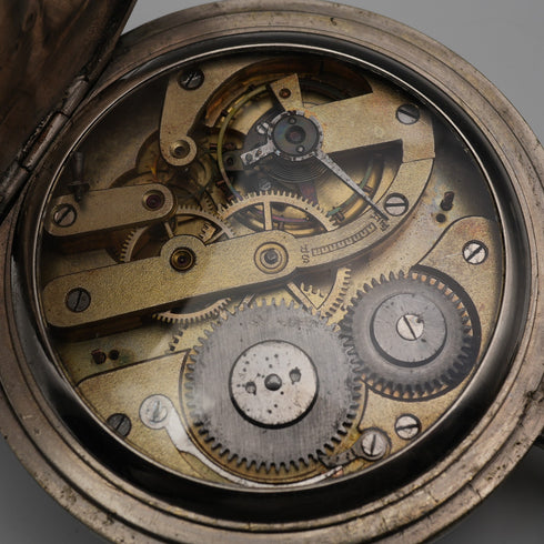 スイス アンティーク ゴリアテ懐中時計 直径66mm スケルトンバック 合金ケース 動作良好