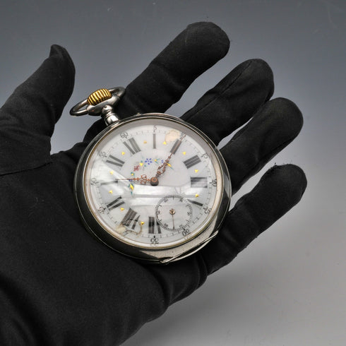 スイス アンティーク ゴリアテ懐中時計 直径63mm 800シルバーケース 動作良好