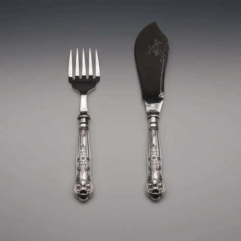 1927 Antique English Sterling Silver Handle Fish Cutlery & Serving Set by Kirby Beard Ltd
