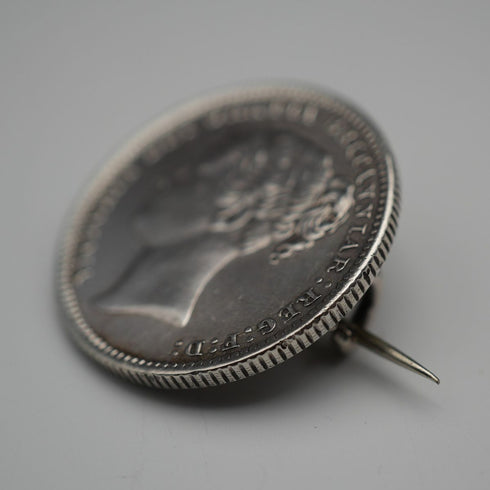1884 Antique British Queen Victoria Silver Shilling Brooch 6.2g