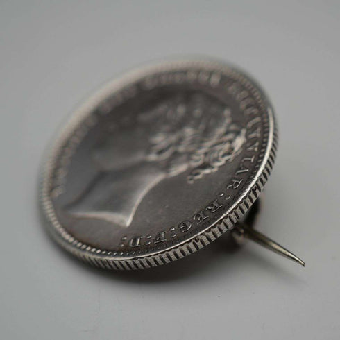 1884 Antique British Queen Victoria Silver Shilling Brooch 6.2g