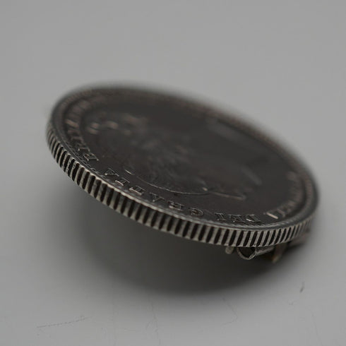 1884 Antique British Queen Victoria Silver Shilling Brooch 6.2g