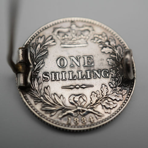 1884 Antique British Queen Victoria Silver Shilling Brooch 6.2g
