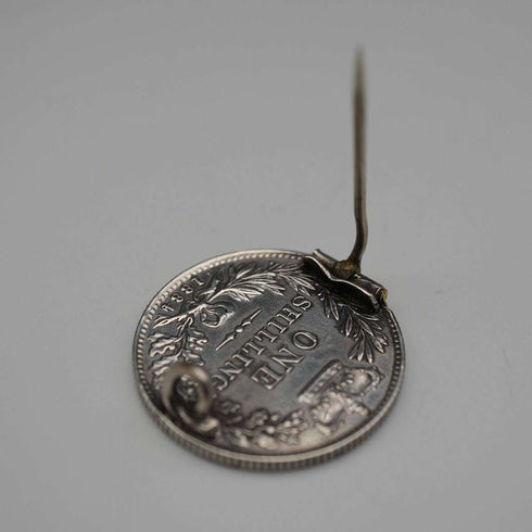 1884 Antique British Queen Victoria Silver Shilling Brooch 6.2g