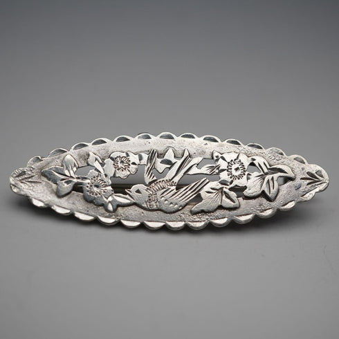 1914 British Antique Sterling Silver Brooch, Japonisme Bird Design, 2.3g, Joseph Richard