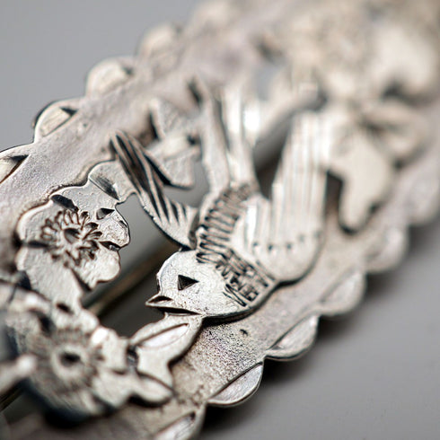 1914 British Antique Sterling Silver Brooch, Japonisme Bird Design, 2.3g, Joseph Richard