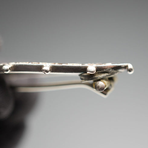 1895 Antique British Sterling Silver Brooch, Japonisme, Bird Design, 3.6g, Richard John Wakefield