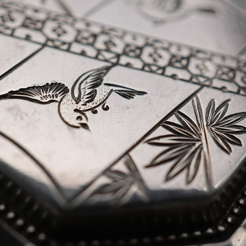 Antique Sterling Silver Brooch, Japonisme, Bird Design, 6.9g
