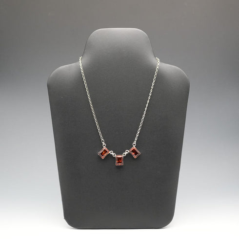 Vintage Sterling Silver & Amber Triple Rectangle Drop Necklace 45cm 11g