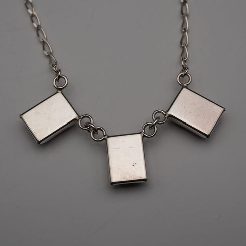 Vintage Sterling Silver & Amber Triple Rectangle Drop Necklace 45cm 11g