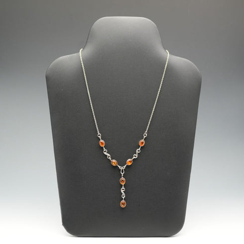 Vintage Sterling Silver & Amber Y-Drop Necklace 48cm 9g