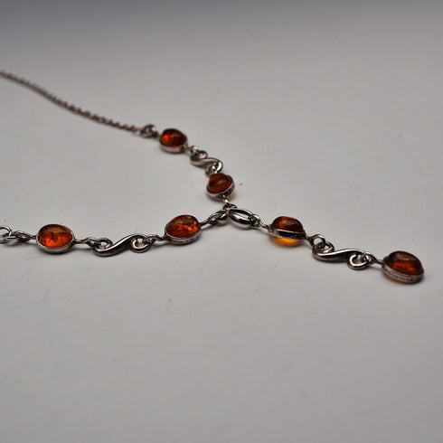 Vintage Sterling Silver & Amber Y-Drop Necklace 48cm 9g