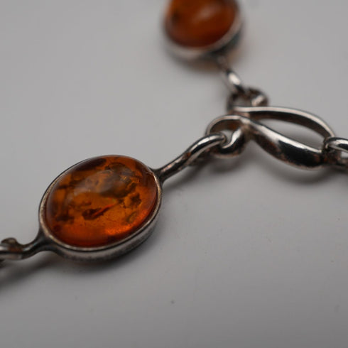 Vintage Sterling Silver & Amber Y-Drop Necklace 48cm 9g