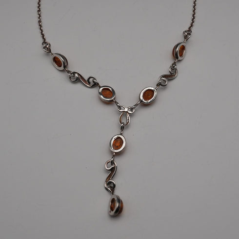 Vintage Sterling Silver & Amber Y-Drop Necklace 48cm 9g