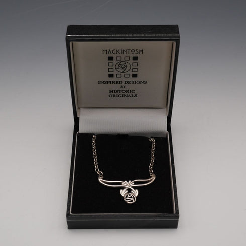 UK Vintage Sterling Silver Mackintosh Rose Drop Necklace with Case 40cm 8g