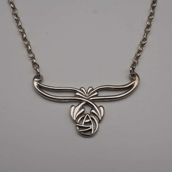 UK Vintage Sterling Silver Mackintosh Rose Drop Necklace with Case 40cm 8g