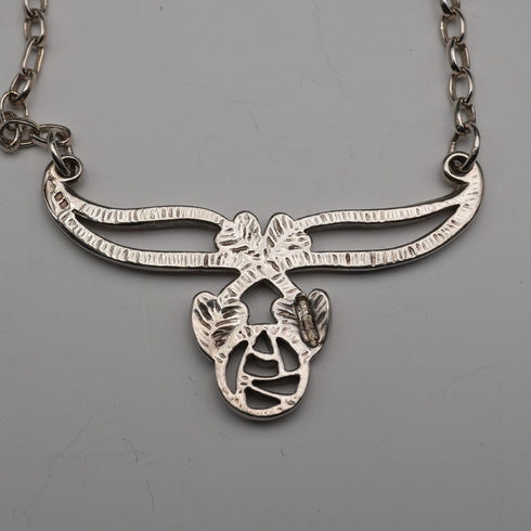 UK Vintage Sterling Silver Mackintosh Rose Drop Necklace with Case 40cm 8g