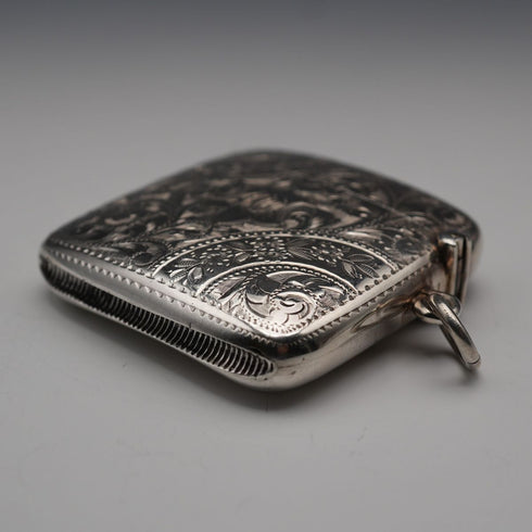 1901 British Antique Sterling Silver Curved Vesta Case for Left-Handed Users 38g Hilliard & Thomason