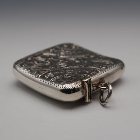 1901 British Antique Sterling Silver Curved Vesta Case for Left-Handed Users 38g Hilliard & Thomason
