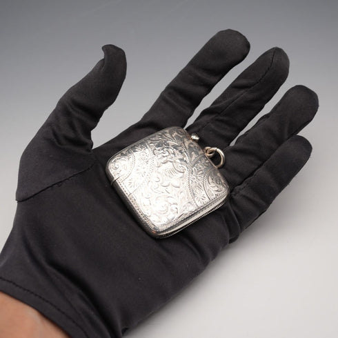 1901 British Antique Sterling Silver Curved Vesta Case for Left-Handed Users 38g Hilliard & Thomason