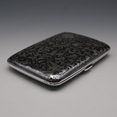 c. 1898 Antique Austrian 900 Silver Niello Inlaid Cigarette Case 124g