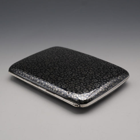 c. 1898 Antique Austrian 900 Silver Niello Inlaid Cigarette Case 124g
