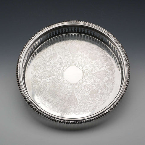 Vintage Silver-Plated Small Round Gallery Tray, 23cm Diameter