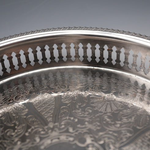 Vintage Silver-Plated Small Round Gallery Tray, 23cm Diameter
