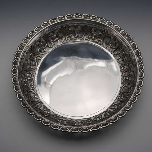 Pair of Antique English Silver Plate Pierced Round Dishes by Mappin Brothers
