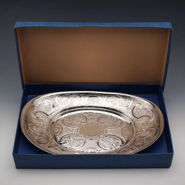 英國復古鍍銀橢圓形餐盤 Mappin&Webb 附原盒 極美品