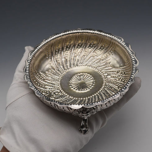 1880 British Antique Sterling Silver Footed Dish 124g Holland Son & Slater