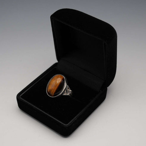 UK Vintage Sterling Silver & Large Tiger's Eye Ring (JP Size 15)