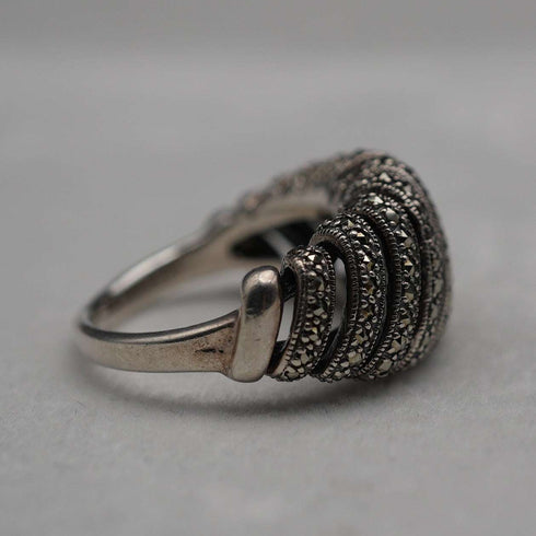 Vintage Sterling Silver & Marcasite Cluster Ring (Japan size 17)