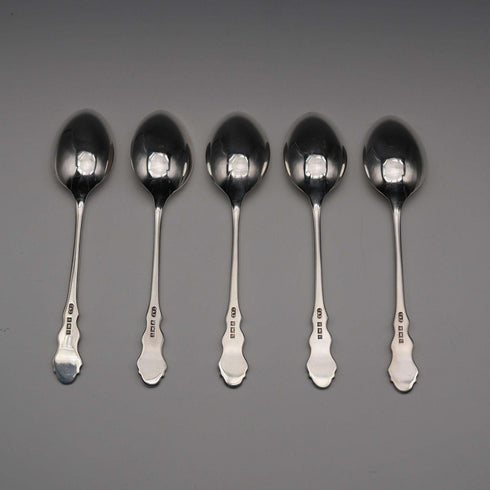 1960 UK Vintage Sterling Silver Teaspoon Set of 5, Total 63g, Turner & Simpson