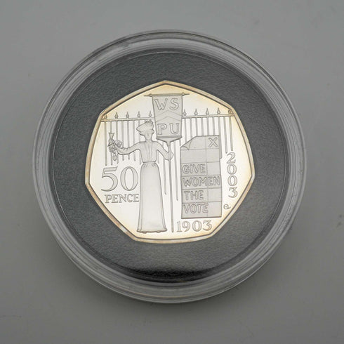 英國 50 便士紀念銀幣 婦女社會政治聯盟成立 100 週年 Royal Mint 附保護殼和說明書