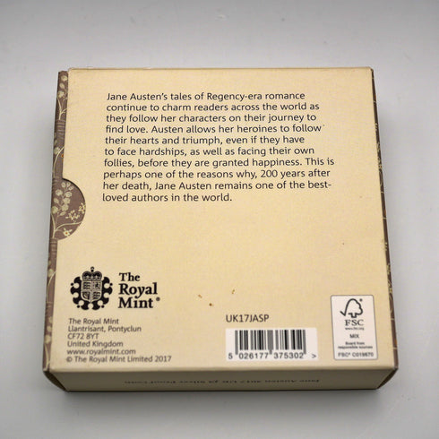 英國 2 英鎊紀念銀幣 珍·奧斯汀逝世 200 週年 Royal Mint 附保護盒及說明書