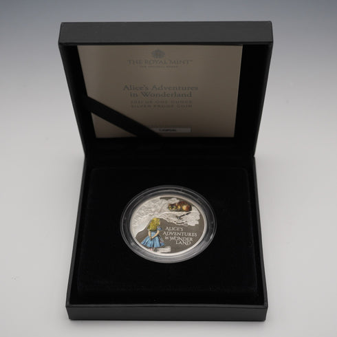 英國 2 英鎊紀念銀幣「愛麗絲夢遊仙境」1 盎司精鑄銀幣 RoyalMint 附盒裝與說明書