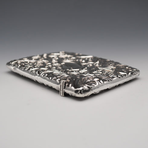 1904 English Antique Embossed Sterling Silver Card Case 62g L&W