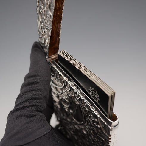 1904 English Antique Embossed Sterling Silver Card Case 62g L&W