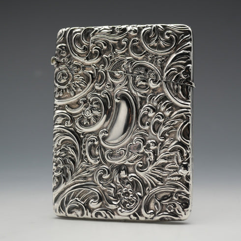 1904 English Antique Embossed Sterling Silver Card Case 62g L&W