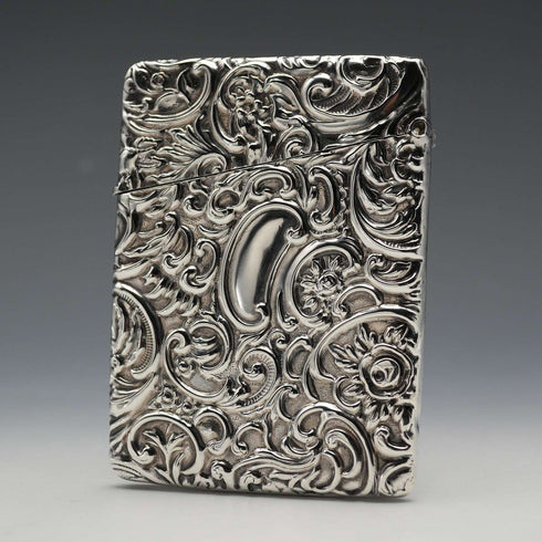 1904年 英国アンティーク 浮き彫り装飾 純銀製カードケース 62g L&W