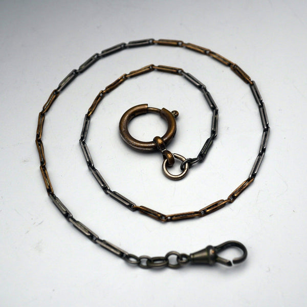 Vintage two-tone alloy Albert chain with a spring ring clasp