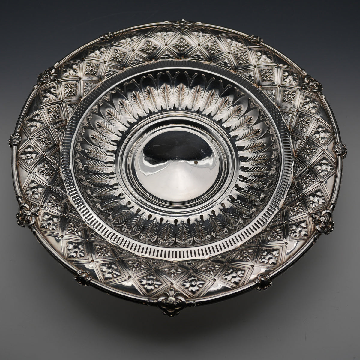 1865年 英国アンティーク シルバープレート製 コンポート 直径29cm