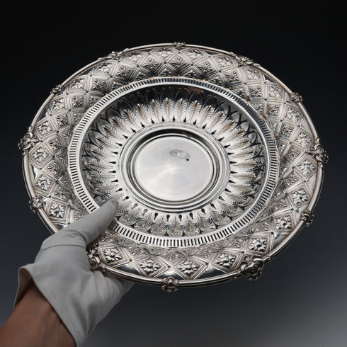 1865年 英国アンティーク シルバープレート製 コンポート 直径29cm